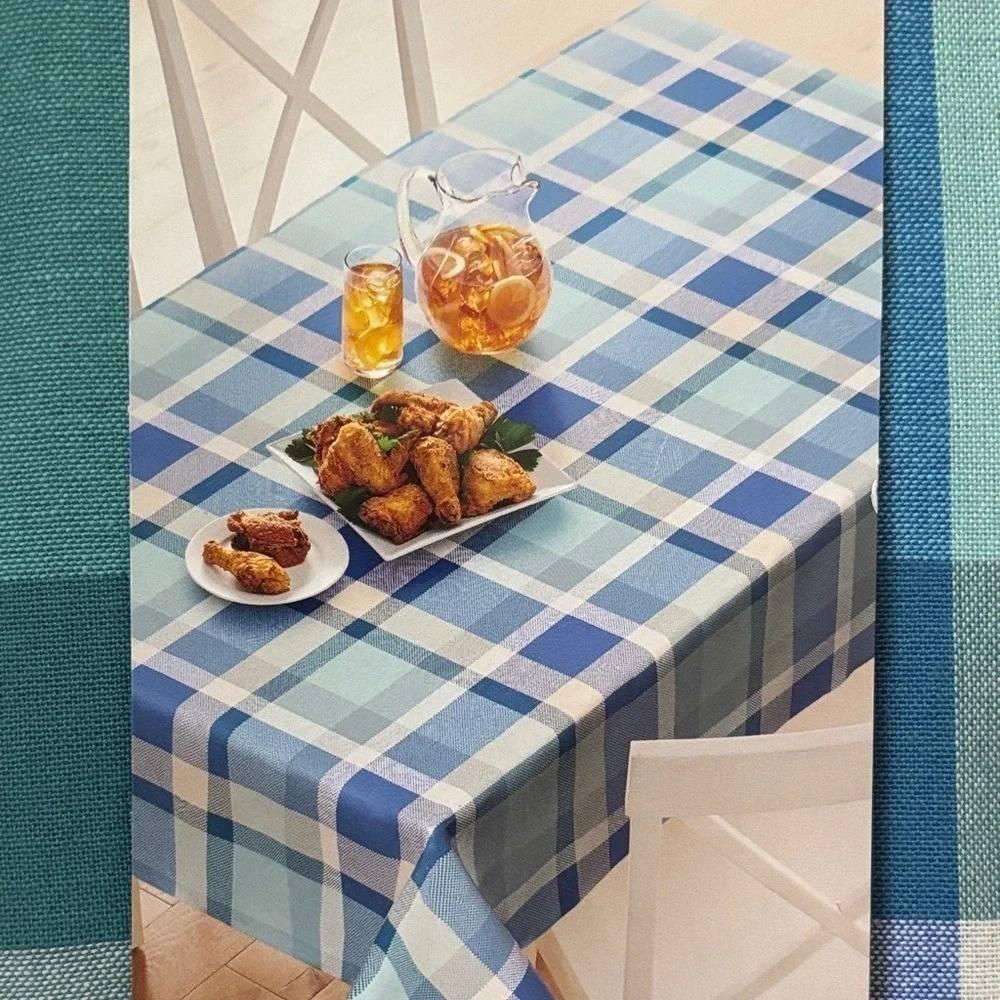 Celebrate Together Blue Gingham Plaid Picnic Table Cloth Fabric 60